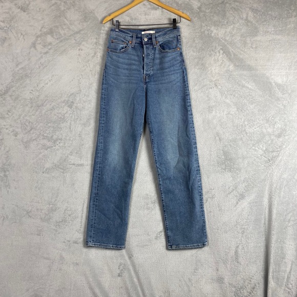 Levi's Denim - Levi's Ribcage Straight Leg Jeans Womens 28 Blue High Rise Button Fly 0702
